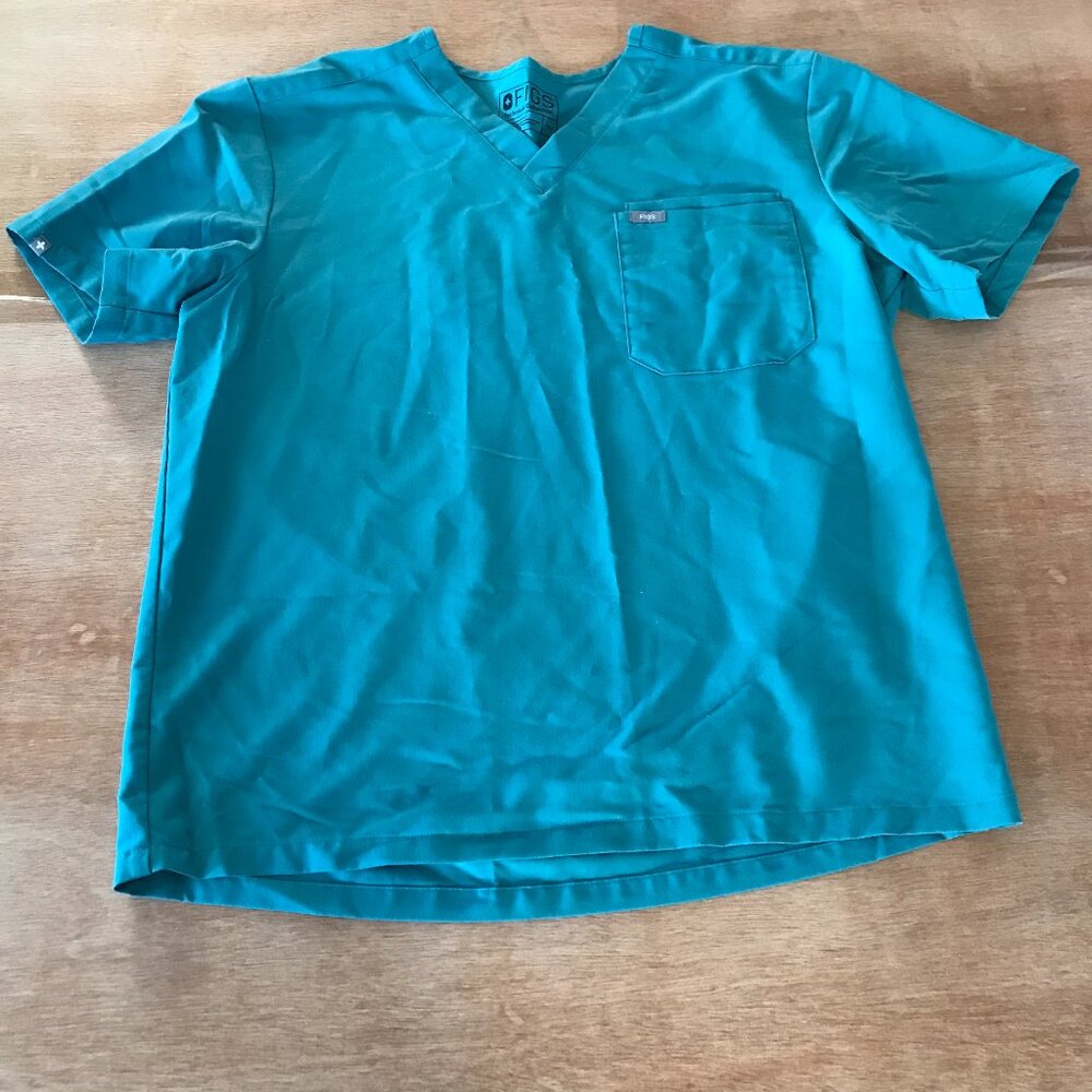 Figs Catarina Scrubs Top Men XL Green Pocket Short Sleeve V Neck Medical Nurse